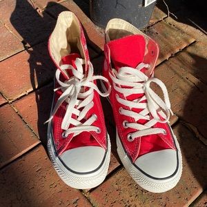 Red High-top Converse Chuck Taylor All Stars